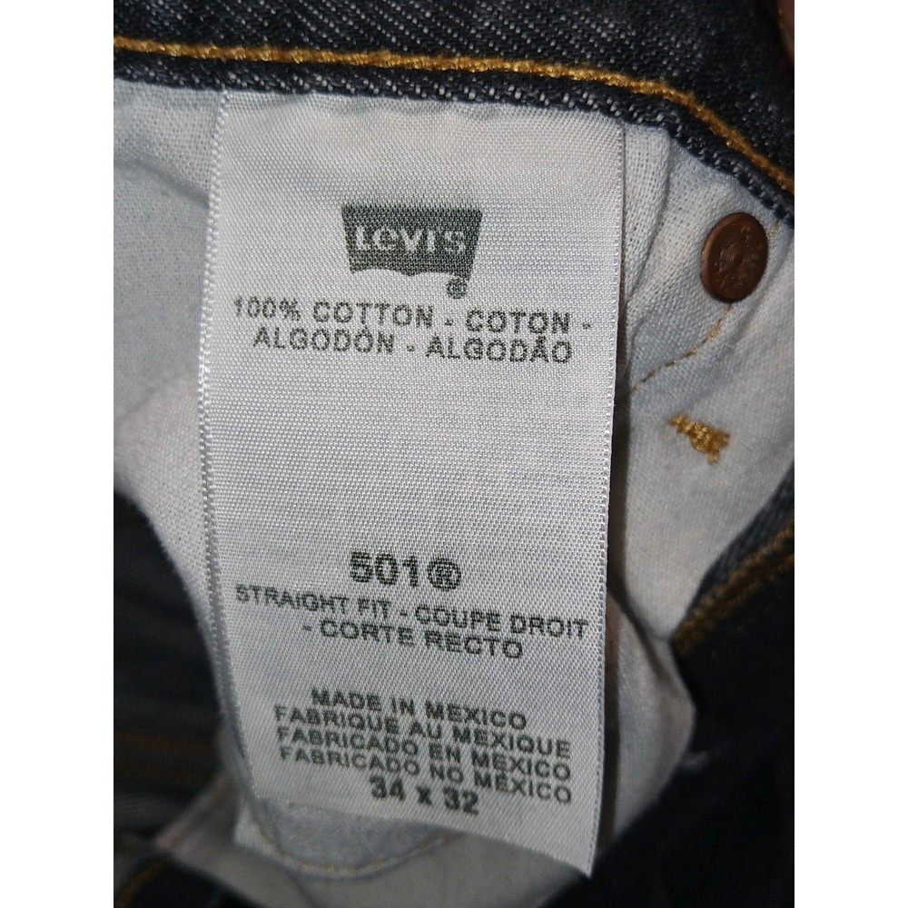 Levi'sโ 501 Jeans Mens 34x32 Black Button Fly Straight Distressed Denim - Picture 14 of 14